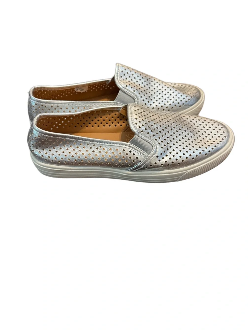 J. Crew Metallic Silver Perforated Slip-On Sneakers Size 8